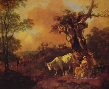 トーマス・ゲインズバラ Painting - 木こりと牛乳搾りの風景 トーマス・ゲインズバラ